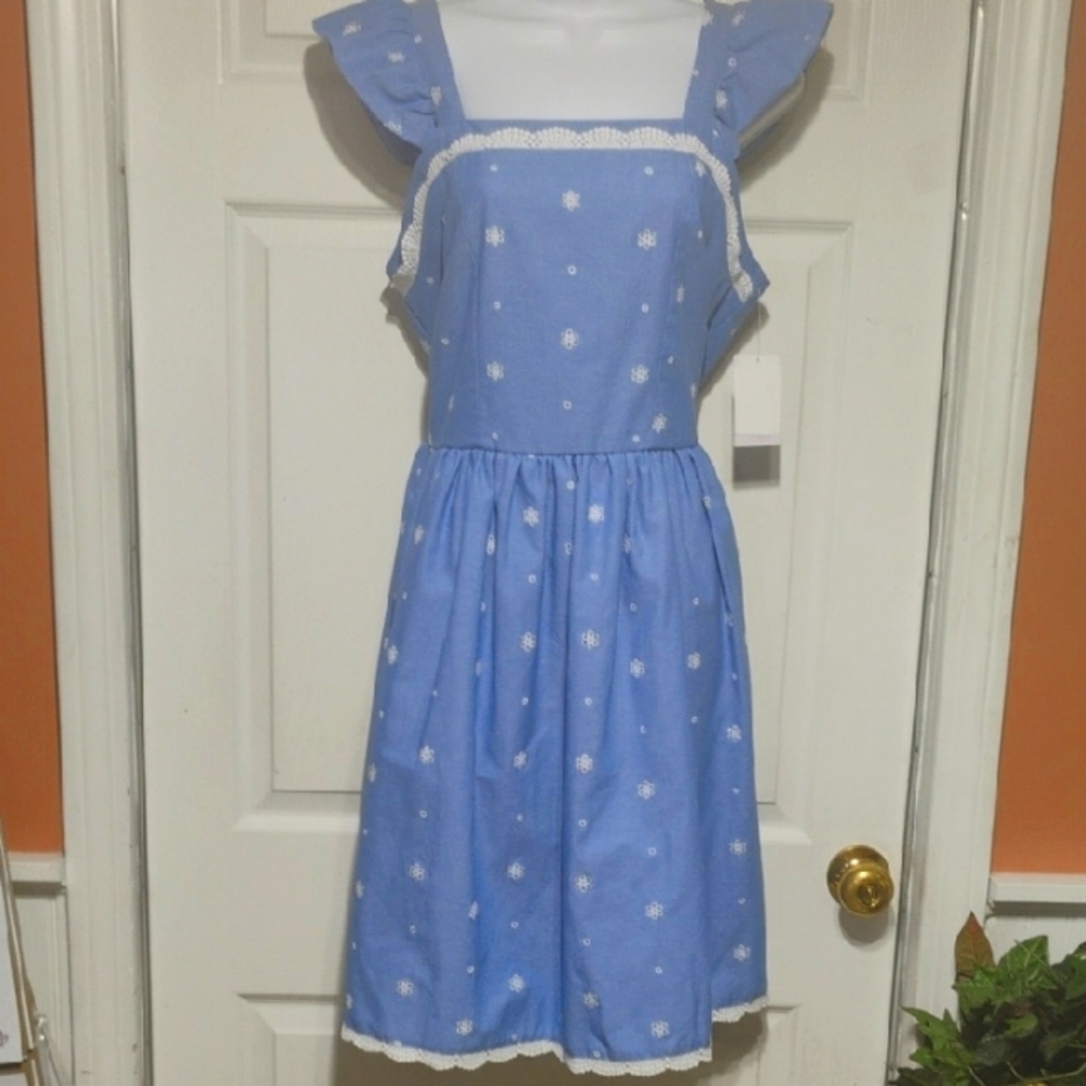 Blueberi Boulevard Blue and White Eyelet Ruffled Sundress